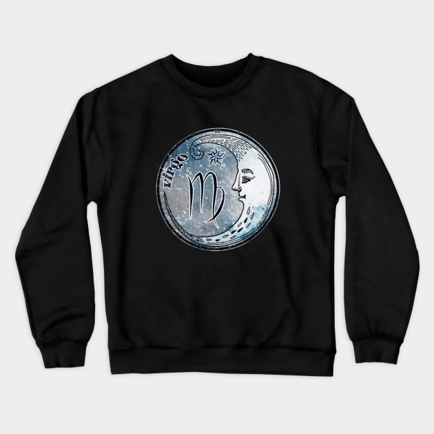 Virgo Moon Sign Astrology Zodiac Symbol Stars and Crescent Moon Crewneck Sweatshirt by graphicbombdesigns